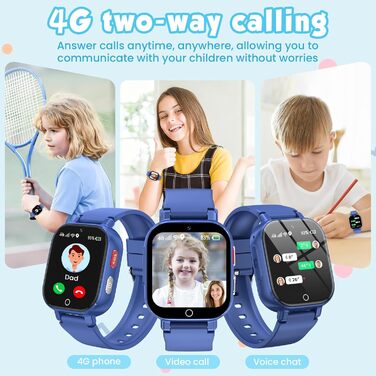 Розумний годинник 4G для дітей з GPS, дитячий годинник з телефоном, відеодзвінками та голосовим чатом, Wi-Fi, SOS, крокомір, будильник, ігри, дитячий подарунковий наручний годинник для дівчаток та хлопчиків віком від 4 років, синій