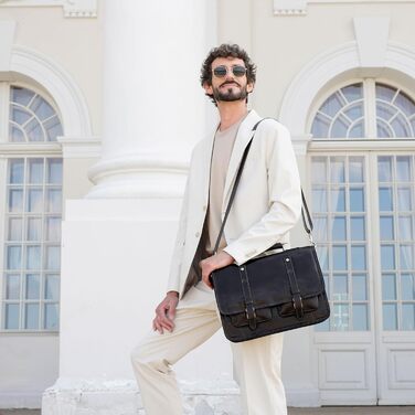 Шкіряний портфель для чоловіків - ділова сумка для ноутбука - італійська шкіряна сумка ручної роботи - сумка-месенджер чорна