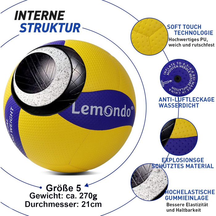 Волейбольний м'яч Lemondo Soft Play Pro (з насосом), Водонепроникний, Для пляжу/басейну та приміщень, Тренувальний/Ігровий