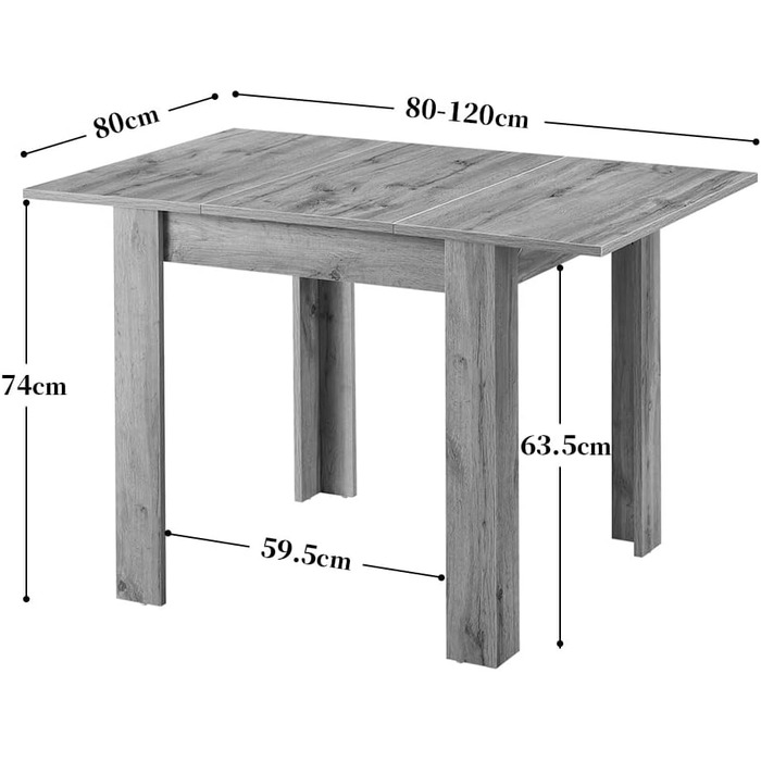 Розсувний обідній стіл B&D home LIVIUS 80120 x 80 см сучасний кухонний стіл під дуб, компактний, з вбудованим місцем для зберігання подовжувальних дощок, дерев&39яний стіл для кухні та їдальні