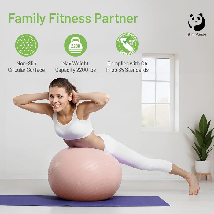 Вибухобезпечний гімнастичний м&39яч Slim Panda, потовщений м&39яч Pezzi 55-85 см з насосом, тренувальний м&39яч для вагітних, фітнес, тренування балансу світло-рожевого кольору 65 см