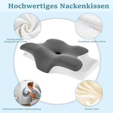 Подушка для шиї, подушка з піни з ефектом пам&39яті, ергономічна подушка для сну на боці, ортопедична подушка від болю в шиї, подушка з підтримкою шиї для сну на боці, спині та животі, 60x40x12 см