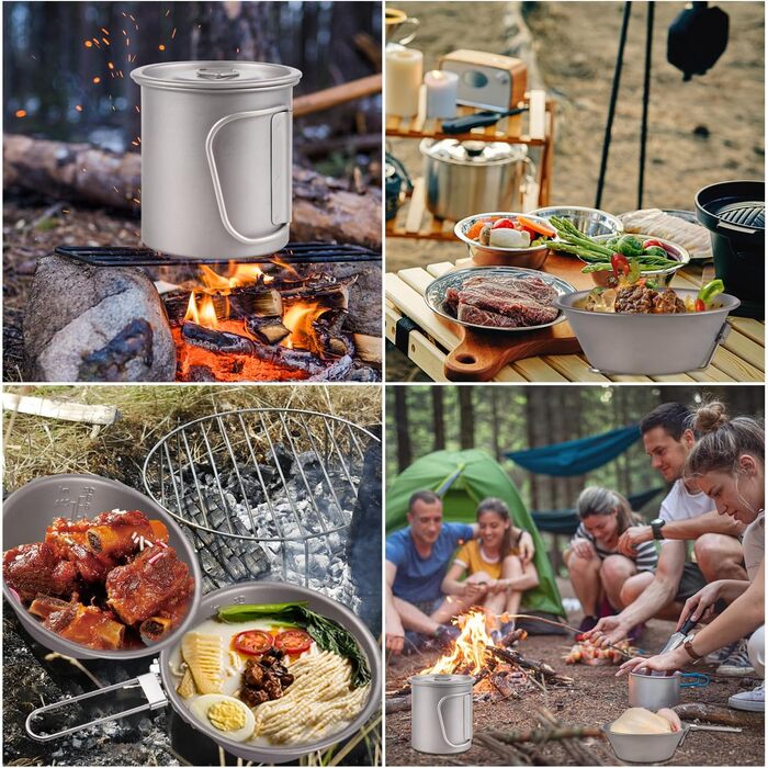 Портативний кемпінговий посуд Doorslay, титанова чашка, чаша Spork, набір із 3 предметів, набір для кави на відкритому повітрі, набір для пікніка, складний для кемпінгу, походів