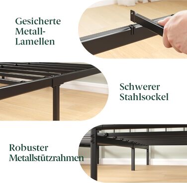 Ліжко Zinus Elias каркас 140x200 см з вінтажним узголів&39ям - Металеве ліжко 140x200 з металевою рейковою основою - Платформа заввишки 30 см з простором під нею - Пружинний матрац не потрібен - Чорний 200 x 140 см