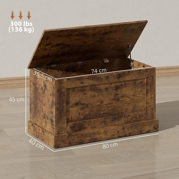 Дерев&39яна скриня для іграшок HOMCOM із запобіжною петлею, для вітальні, передпокій, 80 x 40 x 45 см, рустикальний коричневий