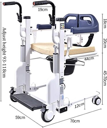 Портативне крісло для перенесення, інвалідне крісло для підйому пацієнта, розділене крісло для пацієнта на 180, регульоване транспортне крісло з допомогою підйому з ліжком Bedpan Blue