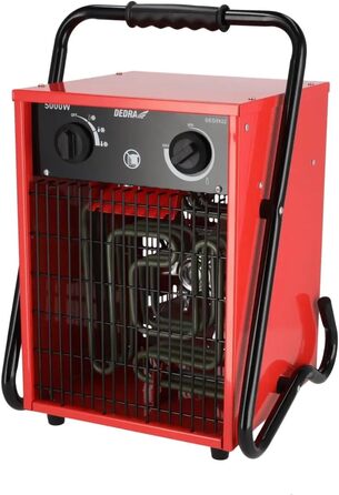 Електричний вентилятор-обігрівач DEDRA 5 кВт, 400 В, квадратний, червоний, для добре ізольованих приміщень, термостат, захист від перегріву, три режими роботи, контроль температури, металевий корпус, до 50 м Потужність 5000 Вт, площа обігріву 50 м