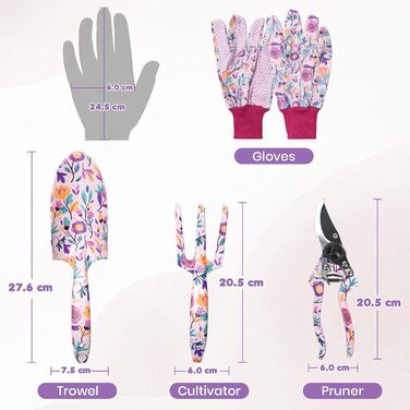 Подарунковий набір садових інструментів для жінок Velway - 5 предметів, з рукавичками та подарунковою коробкою. Квітковий принт, металеві інструменти. Ідеальний подарунок для садівниць, мам, на День Матері, Різдво або День народження.