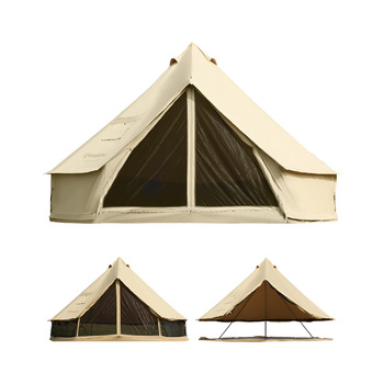 Намет для глемпінгу KingCamp, намет-дзвін для 6-12 осіб, 4-6,7 м, чиста бавовна/TC бавовна, водонепроникний, сімейний намет для відпочинку на природі з ПВХ-підкладкою, фестивальний намет для сімей та кемпінгових груп KHAN 4M T/C 210g Base Camp