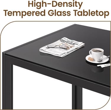 Обідній стіл Bealife із загартованого скла, 130x70x75 см, сучасний кухонний стіл з металевим каркасом, стійкий до подряпин та жаростійкість для кухні, вітальні, їдальні або кавового куточка, домашнього офісу (чорний, 130*70*75) Чорний 130*70*75