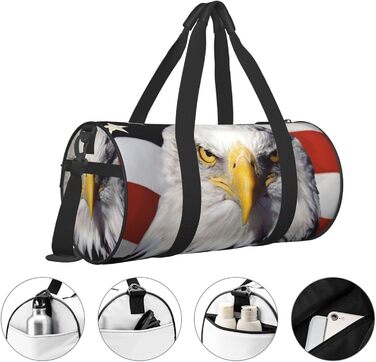 Спортивна сумка для подорожей, дизайн прапор та орел США, чорний колір, універсальний розмір