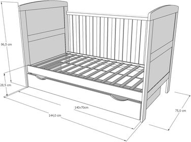 Дитяче ліжко/ліжечко Kids Collective 70x140 см з матрацом та шухлядою, трансформоване ліжечко, регульована висота Біле дитяче ліжко, зроблено в Європі, 70x140 см Від народження до 6 років, 70 x 140 см з шухлядою матрац, біле