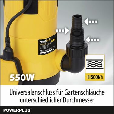 Електричний водяний насос POWXG9507-550 Вт, занурювальний насос, максимальна температура 35C, продуктивність 11500 л/год, садовий насос, дренажний насос, насос для брудної води, садовий інструмент