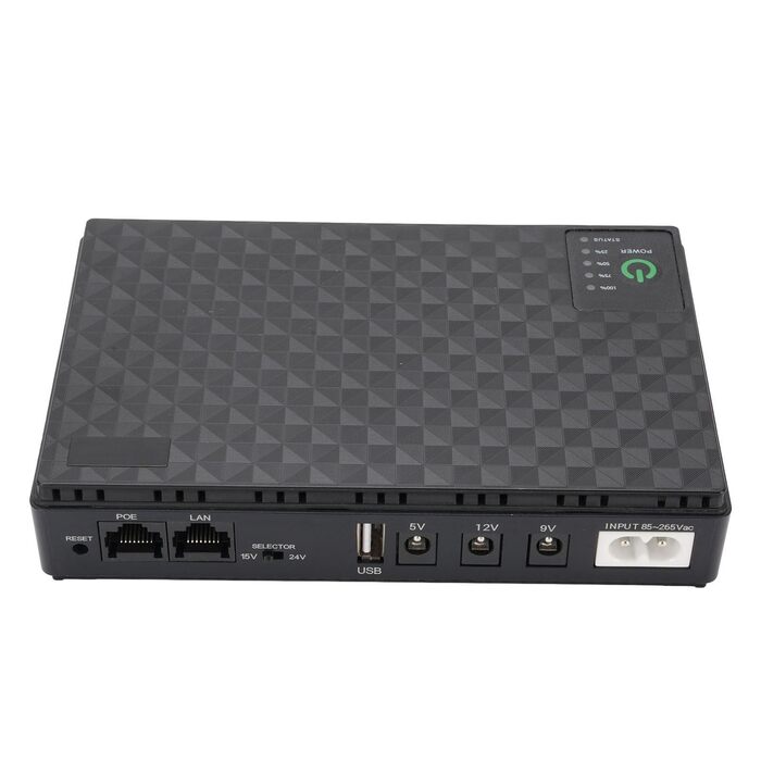 Джерело безперебійного живлення (UPS) з акумулятором 10400 мАг, USB 5В DC 5В/9В/12В, PoE 15В/24В, потужністю до 18Вт (Європейська вилка 85-265В)