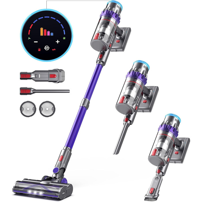 Акумуляторний пилосос MIBODE 45000Pa, акумуляторний пилосос потужністю 550 Вт з інтелектуальним дисплеєм, до 60 хвилин роботи, пил