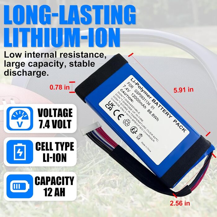 Замінний акумулятор для Bluetooth-колонки JBL Boombox 1, заміна акумулятора GSP0931134 01, сумісний з JBL JEM3316, JEM3317, JEM3318. Літій-полімерний акумулятор.