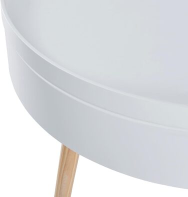 Журнальний столик Bongard зі знімним підносом, круглий бічний столик з гладкою поверхнею, Ø60 x 45 см, для вітальні, низький столик для зберігання, журнальний столик з місцем для зберігання, білий, сучасний