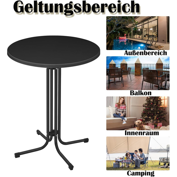 Складаний стоячий стіл, стіл для бістро, Ø 80 см, круглий, садовий стіл для приміщень/вулиці, стіл для вечірок для заходів, барів, клубів або ресторанів (чорний)
