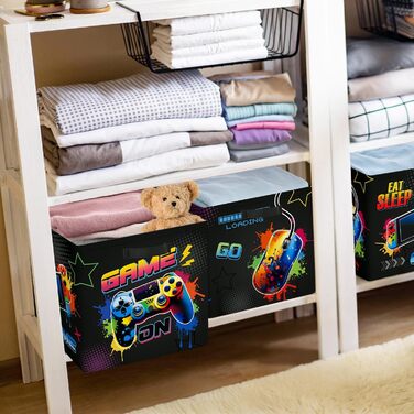 Коробка для зберігання 30 см, 3 шт., ігровий кошик для зберігання неонових вивісок, дитячий складний ігровий контролер, світлодіодна гарнітура з ручками, куб-органайзер для іграшок, книг, одягу, графіті, графіті 3 шт./набір