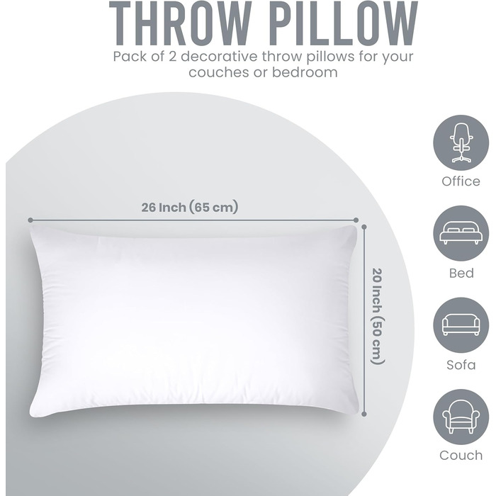 Декоративні подушки Utopia Bedding, 50,8 x 66 см, подушки для ліжка та дивана, декоративні подушки для дому, 2 шт., білі