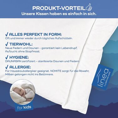 Дитяча плоска подушка LINEA від Bhmerwald, 90 пух/10 пір&39я, 40x60 см, підходить для алергіків, можна прати при температурі до 60C, виготовлено в Німеччині