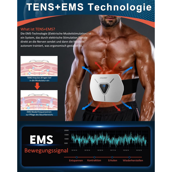 EMS тренажер для живота, м'язовий стимулятор (8 режимів, 30 рівнів)