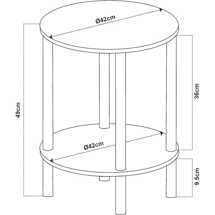 Круглий журнальний столик VES стіл для вітальні з нижньою полицею 49 x Ø 42 см тумбочка для ліжка диванний столик під дерево