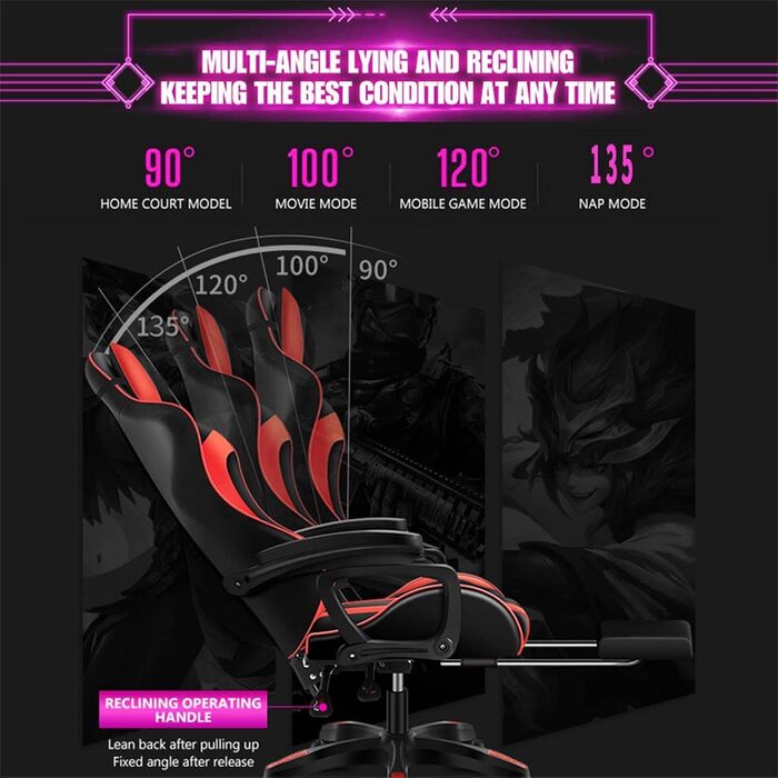 Ігрове крісло для відеоігор зі світлодіодним підсвічуванням, ергономічне професійне з повною масажною поперековою опорою та Bluetooth-динаміком, комп&39ютерне крісло з висувною підставкою для ніг та регульованою спинкою, червоне