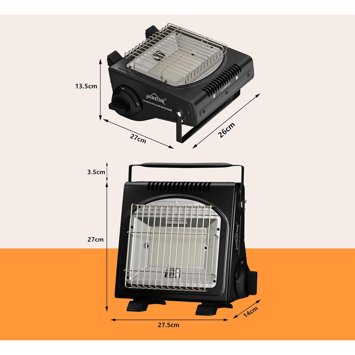 Газовий обігрівач HOMELUX потужністю 1,7 кВт для використання на вулиці, газовий обігрівач для кемпінгу, обігрівач без електрики, газовий обігрівач для патіо, кемпінговий обігрівач, радіаційний обігрівач