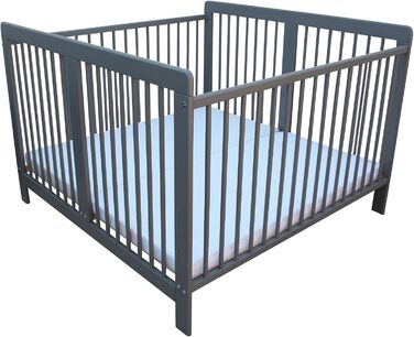 Дитяче ліжко для близнюків, односпальне ліжко, двоспальне ліжко 2-в-1, суцільний сірий колір з 2 матрацами 120x120 см та перегородкою 3026