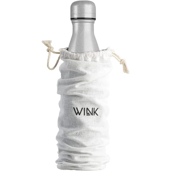 Термос WINK 500 мл з нержавіючої сталі Герметична та без бісфенолу А Ізольована пляшка для гарячих та холодних напоїв Дорожня пляшка з бавовняним чохлом Стильна та багаторазова Блискуче сріблястий колір