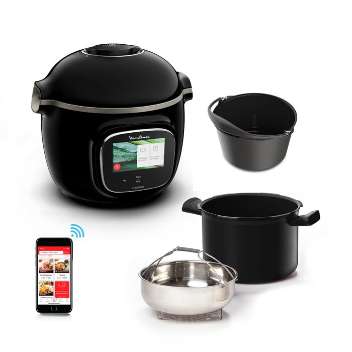 Інтелектуальна мультиварка-скороварка Moulinex Cookeo Touch Wifi (6 л) з сенсорним екраном, 250 вбудованими рецептами та формою для випічки 18 см, чорна (YY5297FB)
