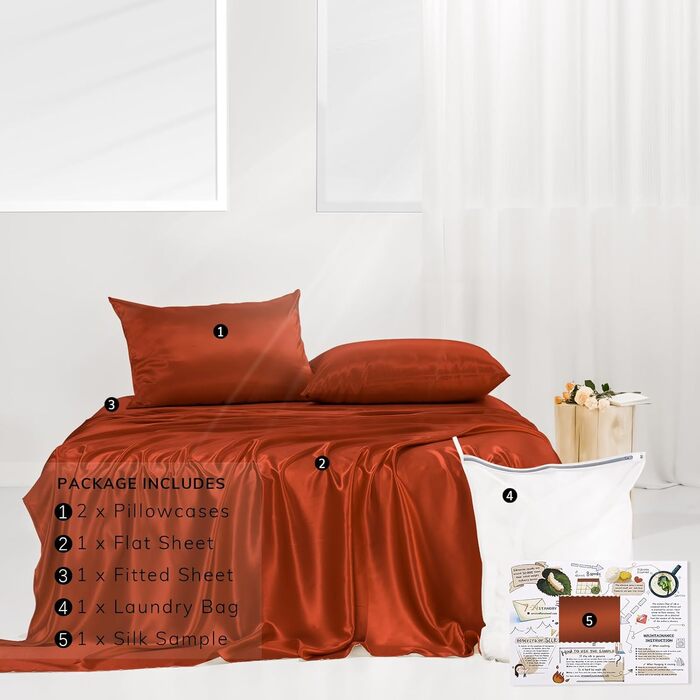 Комплект постільної білизни PROMEED з 100 шовку, клас 6А, 4-спальний, покращений 23 мом, шовк шовковиця, повнорозмірний, сертифіко