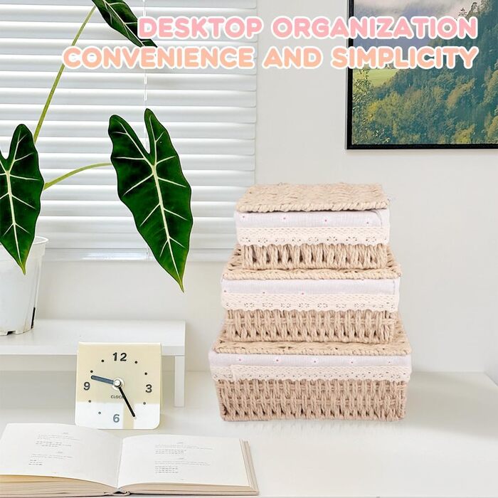 Кошик для зберігання з кришкою, комплект з 3 шт. , плетений кошик ручної роботи з кришкою з екологічного матеріалу для ванної кімнати та вітальні, 3 розміри (хакі) Aa-01