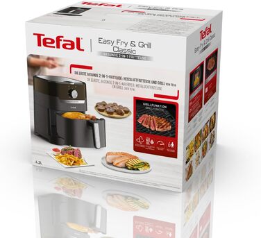 Аерофритюрниця та гриль Tefal Easy Fry & Grill Classic XL (4,6 л) пристрій 2-в-1 для хрусткого смаження та соковитого гриля з мінімумом жиру, EY5018 Classic 2in1