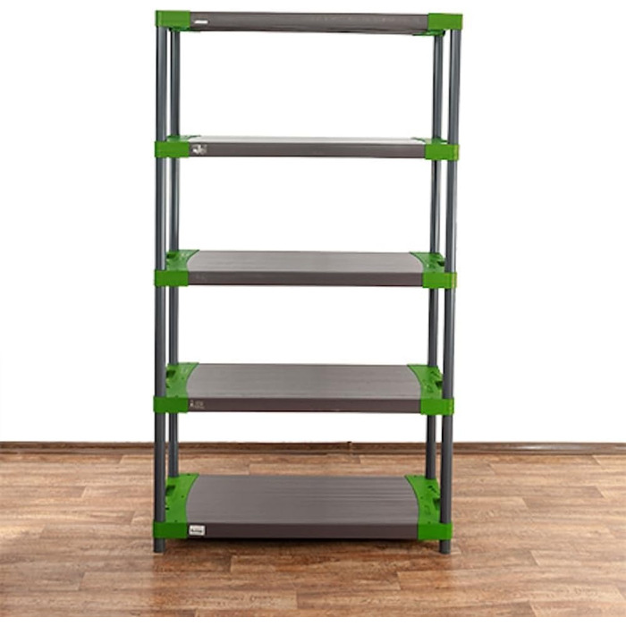 Пластиковий стелаж PROREGAL &quotСірий ведмідь&quot Високий ВxШxГ 180x100x46 см Вантажопідйомність полиці 120 кг Сіро-зелений Пластиковий стелаж для підвалу, стелаж для зберігання, безригельний стелаж ВxШxГ 180x100x46 см сіро-зелений