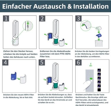Змінний фільтр очищувача повітря в комплекті з 2 комплектів, сумісний із Dyson TP09 TP10 HP07 TP06 TP7A TP07 HP09 HP10 PH01 PH02 Очищувач повітря Pure Cool Hot Humidify Fan, 2-в-1 360 Combo Glass HEPA та фільтр з активованого вугілля