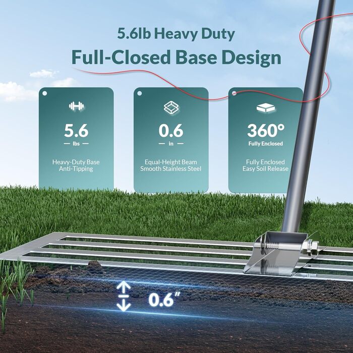 Гребінь для вирівнювання газону 75x25 см міцний вирівнювач з повністю закритою верхньою частиною, стійкий до перекидання, з товстою ручкою, м'яким пінопластовим захватом та матовою сталлю 304.