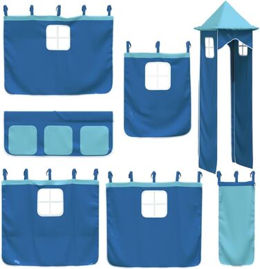 Дитяче ліжко-горище з вежею синє 90x200 см з масиву сосни