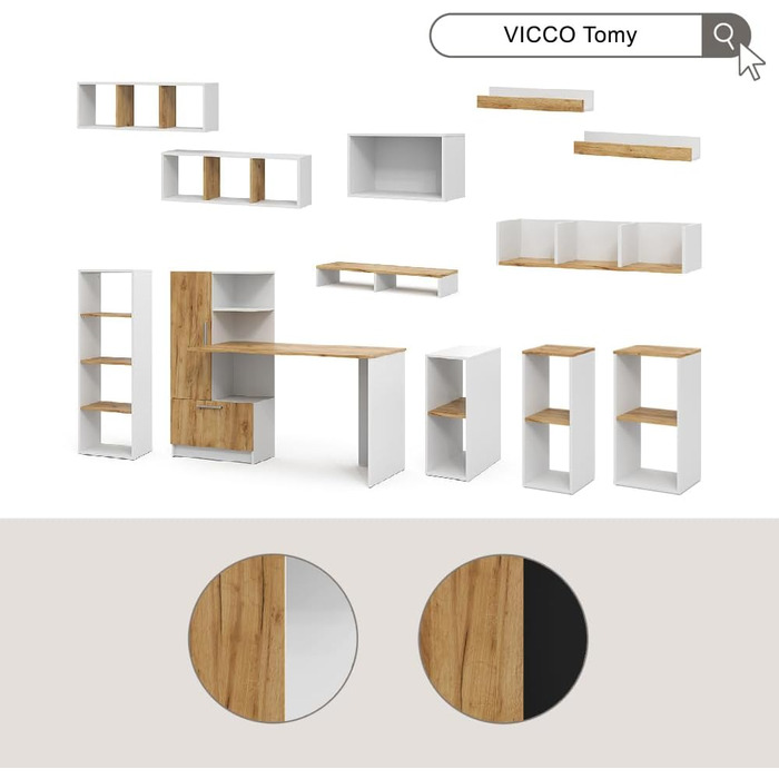 Книжкова шафа Vicco Tomy, білий/золотий дуб, 40 x 120 см, 4 відділення, білий/золотий дуб, 40 x 120 см