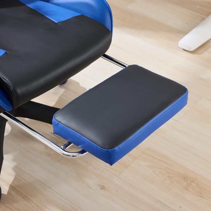 Ергономічне ігрове крісло з поворотом на 360, гоночне, шкіряне офісне крісло з високою спинкою, регульоване по висоті, з підставкою для ніг (чорний синій м&39який пінопласт)