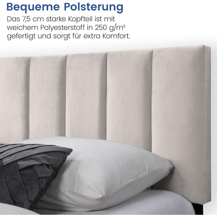 Ліжко Home Collective 140x200 см М&39яке ліжко з рейковою основою Каркас ліжка Двоспальне ліжко з м&39яким чохлом та м&39яким узголів&39ям з вертикальною стьобаною поверхнею Міцний каркас Високий комфорт сну Бежевий 140x200 см 140 x 200 см Бежевий (Стиль 