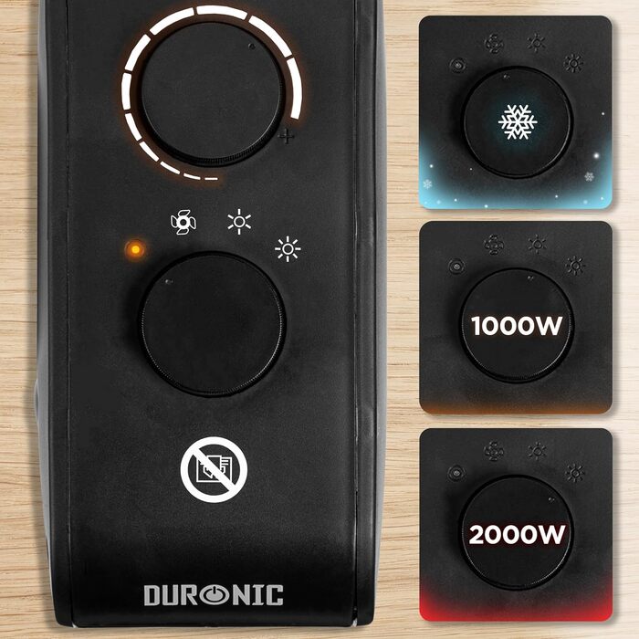 Тепловентилятор Duronic, електричний обігрівач потужністю 2000 Вт для підключення до розетки, невеликий міні-обігрівач для ніг, електричний радіатор з 2 швидкостями, функція охолодження (HV21)