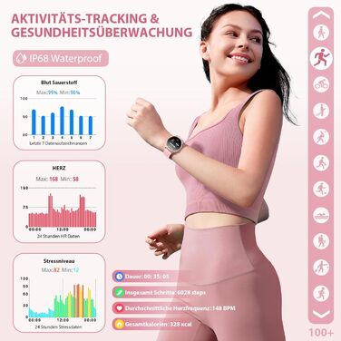 Жіночий смарт-годинник, круглий, ультратонкий, 1,32-дюймовий AMOLED-дисплей, завжди увімкнений фітнес-годинник із функцією телефону, монітор сну/пульсометр/крокомір, понад 100 спортивних режимів, водонепроникність IP68, Android/iOS