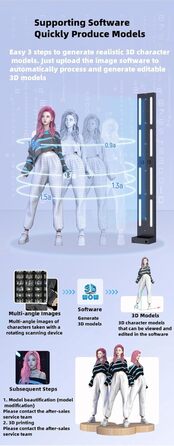 Електричний поворотний стіл HLGKBY на 360 для 3D-сканування людського тіла, керування APP, 6 HD-камер, надвисока точність 1/1000,