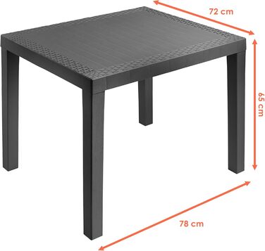 Прямокутний пластиковий садовий стіл Spetebo, антрацит - 78 x 72 см - кемпінговий стіл з декором під ротанг - балконний стіл, стіл для патіо, вуличний садовий стіл, стійкий до атмосферних впливів