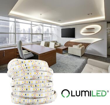 Світлодіодна стрічка LUMILED 5M 600 світлодіодів 12 В тепла біла 48 Вт світлодіодна стрічка SMD IP65 5280 лм Самоклеюча стрічка для внутрішнього декору домашньої спальні, без джерела живлення IP65 Теплий білий 3000k