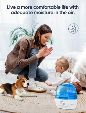 Зволожувач повітря, Зволожувач повітря для спальні 2,2 л з насадкою, що обертається на 360, Тихий на 28 дБ, Автоматичне вимкнення