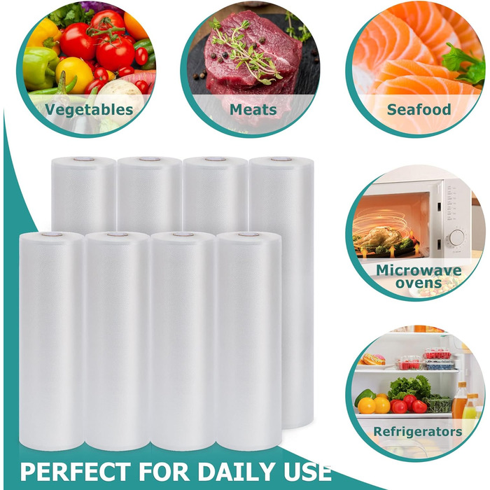 Вакуумні пакувальні пакети YISH Вакуумна плівка Вакуумні пакети Рулони харчової вакуумної плівки вакуумний мішок для рулонів плівки Sous Vide для вакуумного пакувальника 8 рулонів 20/28x300 см плівки, без BPA