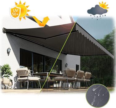 Напівкасетна тентована маркіза зі світлодіодним освітленням, електроприводом, дистанційним керуванням, міцна алюмінієва тентована маркіза з тканиною, сірий каркас, розміри 4 x 3 м, дизайн SPD016 4x3м SPD016, 1201EML